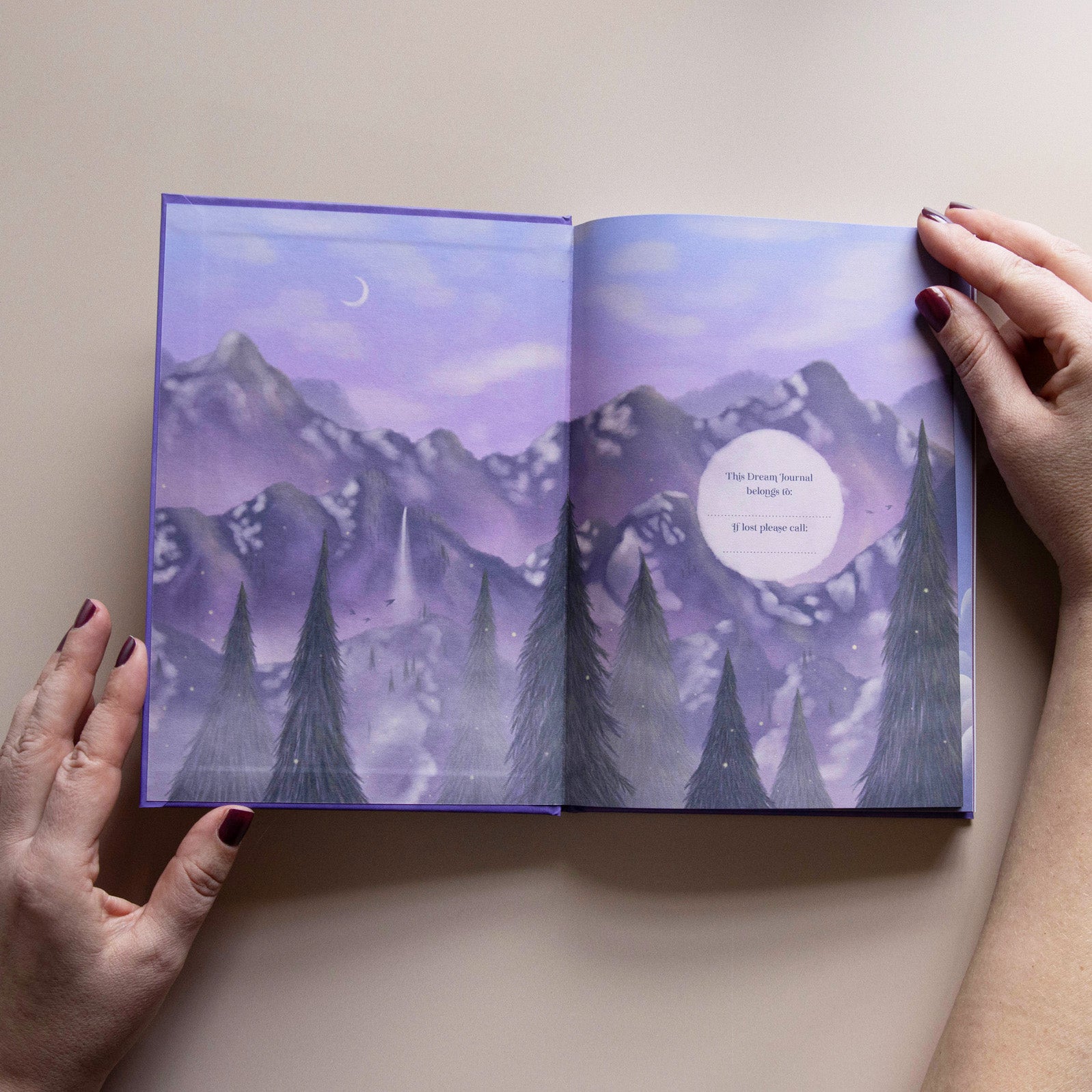 moon phase studios moon diary open on the first page to write your name on.